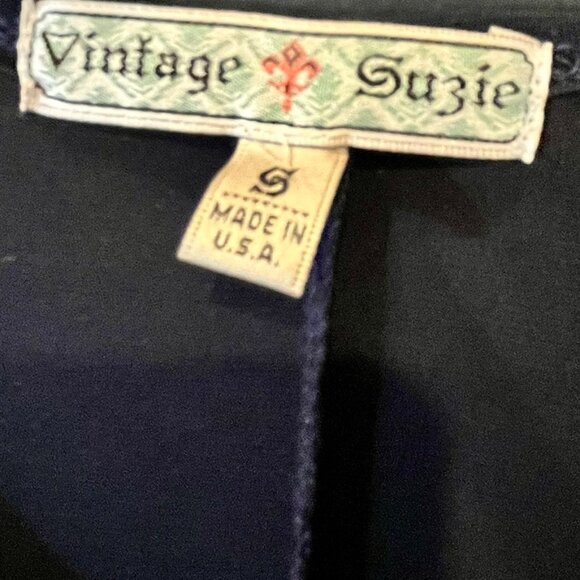 Vintage Suzie Navy Cascading Ruffle Sleeveless Top – Size S - Picture 3 of 3